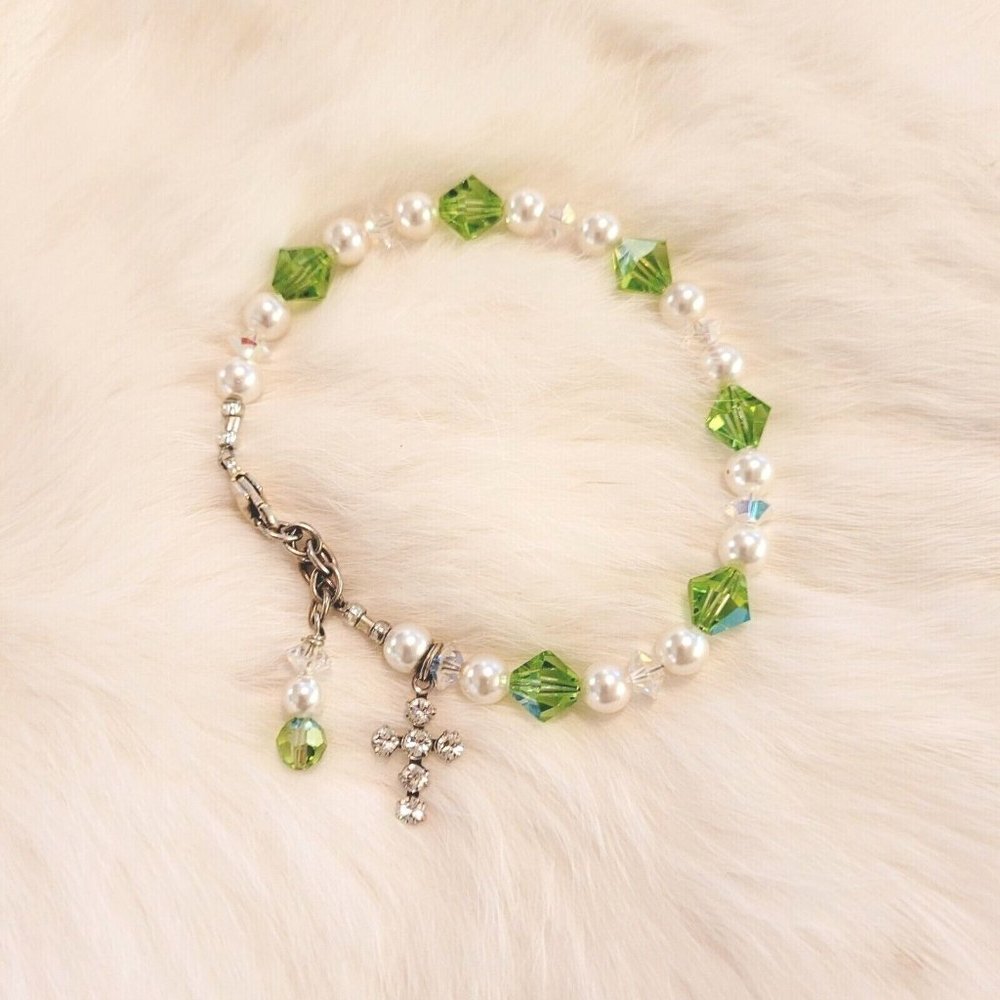 Christian Cross Bracelet Rhinestone Charm Green Crystal Boho Western‎ 9135